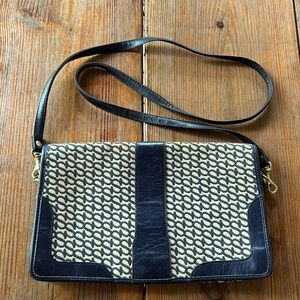 Vintage navy leather trim and cream canvas signature crossbody envelope bag